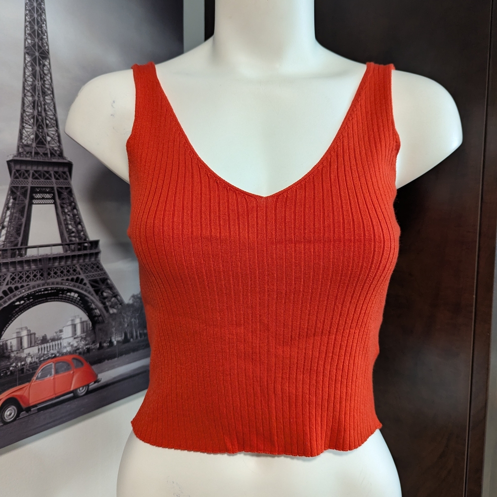 Divided Bold Orange Ribbed Tank Top
